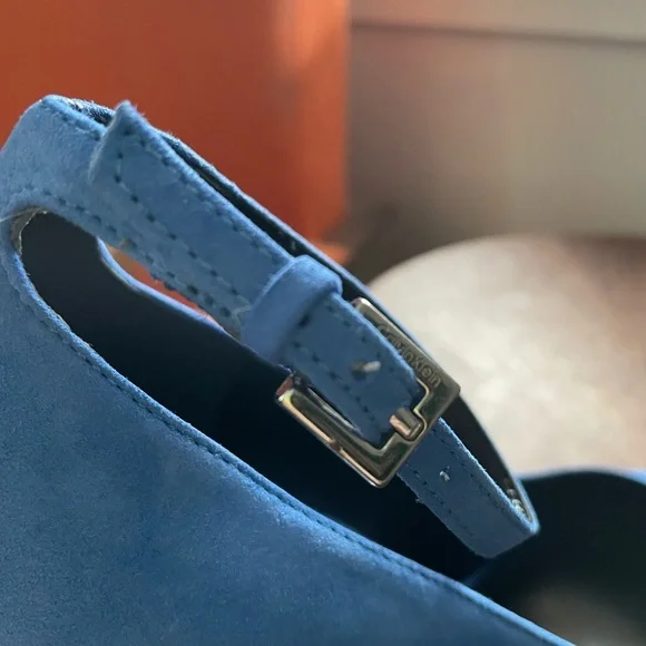 Blue Suede Pumps with Ankle Strap - Picture 6 of 7